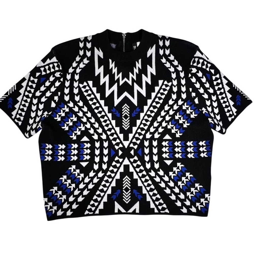 H&M Divided Geometric Aztec Knit Sweater‎ Top Black Blue White Women's L